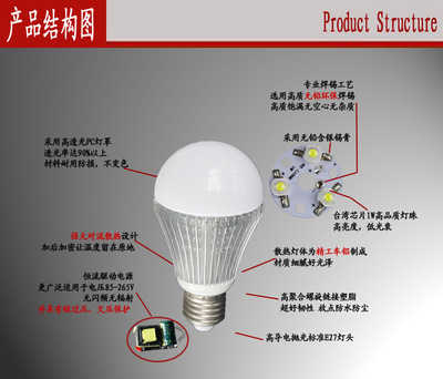 【LED球泡灯灯泡螺口E27 6W led照明】价格,厂家,图片,LED球泡灯,宁波保税区普实光电科技有限公司